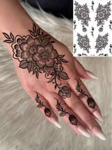 4 miếng dán hình xăm tạm thời chống thấm nước họa tiết hoa henna đen, hình xăm Mandala trên tay, thích hợp cho trang điểm nữ, đám cưới, lễ hội, ngày Valentine, trang phục Hồi giáo, quà tặng dự tiệc. - màu đen - Xem 6