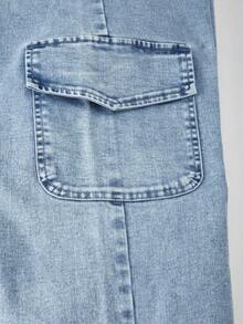 Tween Girls Casual Versatile Wide Leg Denim Effect Cargo Pants - Blue - View 5