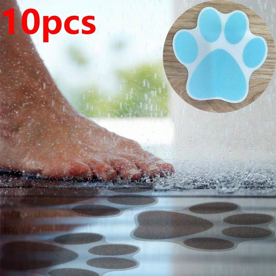 10片装狗爪防滑浴缸贴纸，PVC材质自粘胶带，防滑耐用，适用于浴缸、浴室、游泳池、楼梯、卧室、厨房和客厅等家居场所。