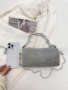 Fashionable Commuter Mini Sparkling Rhinestone Clutch Bag For Evening Party - Silver - View 3