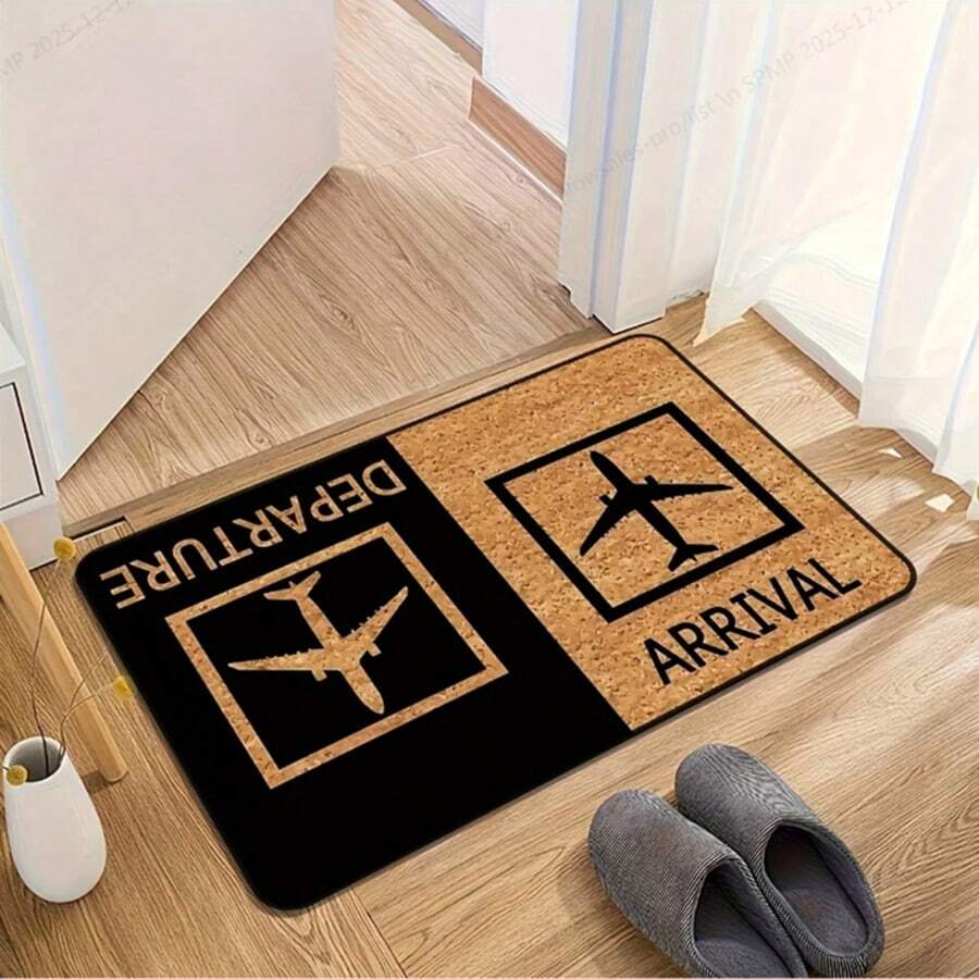 飞机起降图案防滑可水洗浴室垫，涤纶底背 - 吸水门垫 - 厨房浴室家居装饰 - 可机洗椭圆形地毯