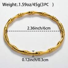 3 件 18K 镀金不锈钢竹节设计手镯，时尚经典珠宝，适合女性日常、派对、度假、礼物、四季 - 金色 - 查看 12