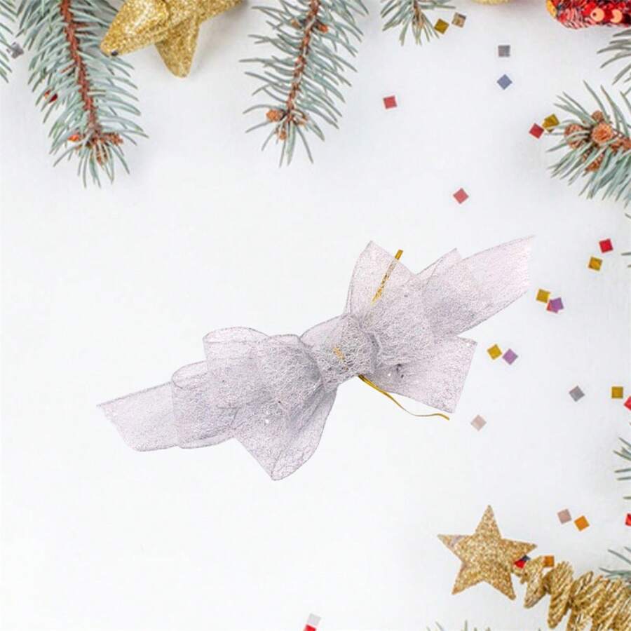 Adorno de lazo para árbol de Navidad, romántico lazo de tul transparente, decoración para San Valentín, manualidades, bodas, fiestas y eventos. - Plateado - Ver 1
