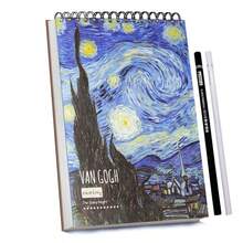 1 Sổ tay A5 + 2 Bút chì, Sổ tay trang trắng với hình minh họa tranh Van Gogh. - Xanh đậm - Xem 4