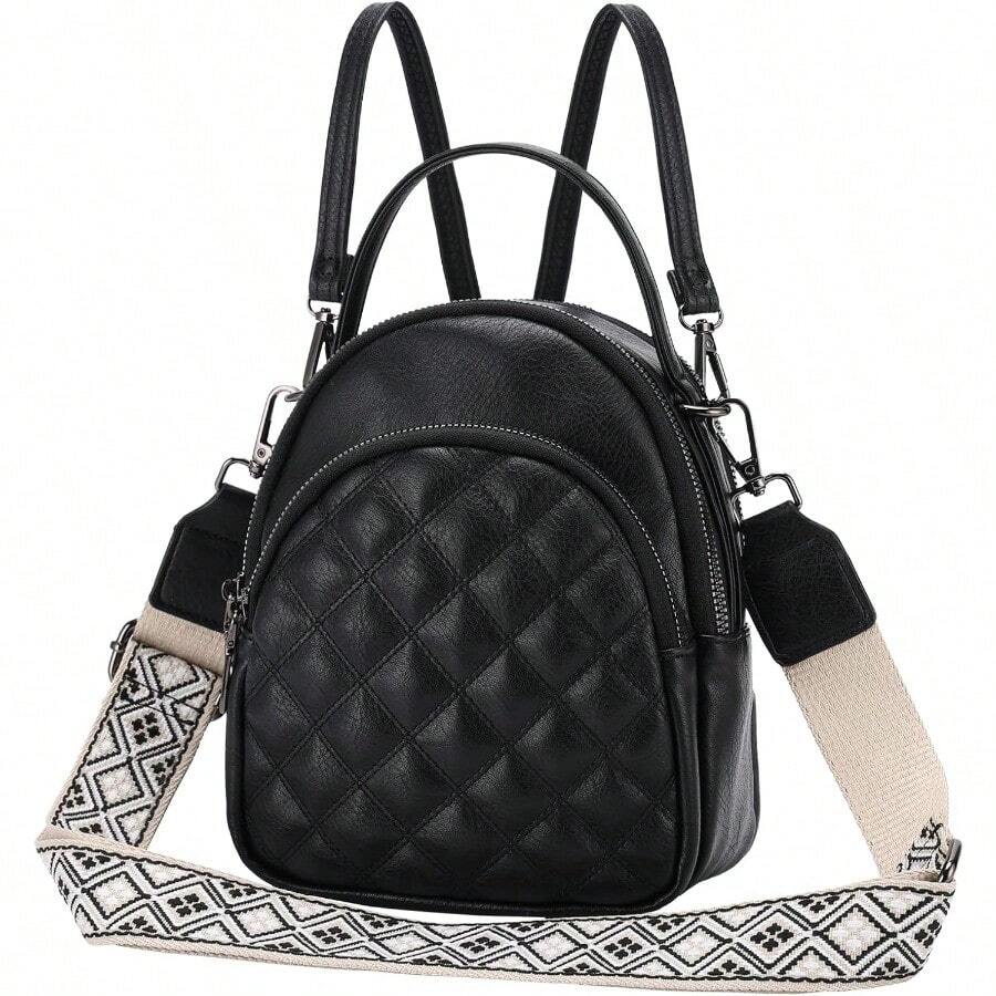 Mini Backpack PurseWomen's Fashion Convertible Shoulder Bag With Guitar Strap - Black - View 1