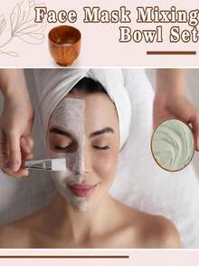 4件套面膜工具 木质面膜盆式面膜搅拌棒 美容SPA工具 三件套 面膜勺搅拌棒 美容工具 护肤工具 面膜工具 面膜盆式搅拌棒 适用于家庭卧室浴室日常生活 附赠双面清洁布