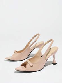 Women's High Heels, Suitable For Spring, Summer, Autumn Nights, Parties, Outdoor Events, Fashion, Elegant, Banquet, Electroplated Wine Glass Heel, Pointed Toe, Shiny Strap With Golden Square Buckle, Peep-Toe Design, High-Quality Soft Mirror-Finish Material, Sexy Rear Strap, Elegant And Luxurious, Shallow Pink Color, Formal Wear, Sandals, Popular Women's Style, Matching Dresses - Baby Pink - View 8