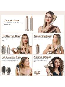 UKLISS 圣诞礼物：8合1离子美发造型梳，可折叠吹风机，带卷发、直发和蓬松造型配件，快速干发，温和护发 - 香檳色 - 查看 3