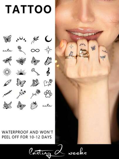 STARTTOOS Small Pattern Combination, 1 Waterproof Temporary Tattoo Sticker. It Can Last Waterproof For One To Two Weeks. Temporary Tattoo Sticker With Semi-Permanent Tattoo Color, Realistic And Non-Reflective Fake Tattoos For Women, Suitable For Fingers, Palms, And Arms.