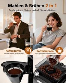 Aigostar Kaffeemaschine mit Mahlwerk 1400W filterkaffeemaschine 7 Mahlgrade 3 Brühstärken 1,5 Liter Coffee Machine 2-12 Tassen 24H Timer Warmhaltefunktion Schwarz für frischen Kaffeegenuss - EU E-Typ Stecker (220-240V) - Übersicht 3
