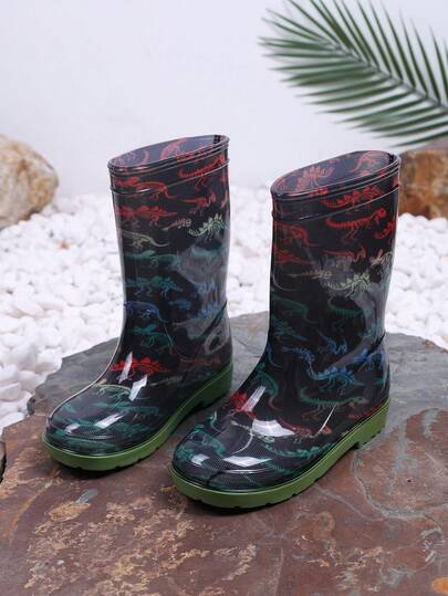 1 Pair New Kids Mid-Calf Rain Boots, Cute Cartoon Children's Water Shoes, Boys/Girls Elementary School Minimalist Mid-Calf Rain Boots, Sturdy For Rainy Days Outdoor & Campus