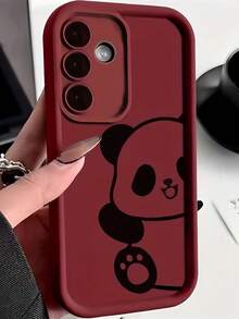 1 pieza Funda de teléfono minimalista y creativa personalizada de alta gama con lindo diseño de degradado de ojos de panda compatible con Samsung S25Ultra/S25Plus/S25/S25FE/S24Ultra/S24Plus/S24/S24FE/S23Ultra/S23FE/S23/S23+/S22Ultra/S22/S22+/S21Ultra/S21FE/S21/S21+/S20Ultra/S20FE/S20/S20+/A73/A72/A55/A54/A53/A52, Redmi Note 14 Pro+ 5G, P30, Honor X6b, OPPO A74, Realme C53, Realme Narzo N53, accesorios móviles, diseño minimalista - Burdeos - Ver 1