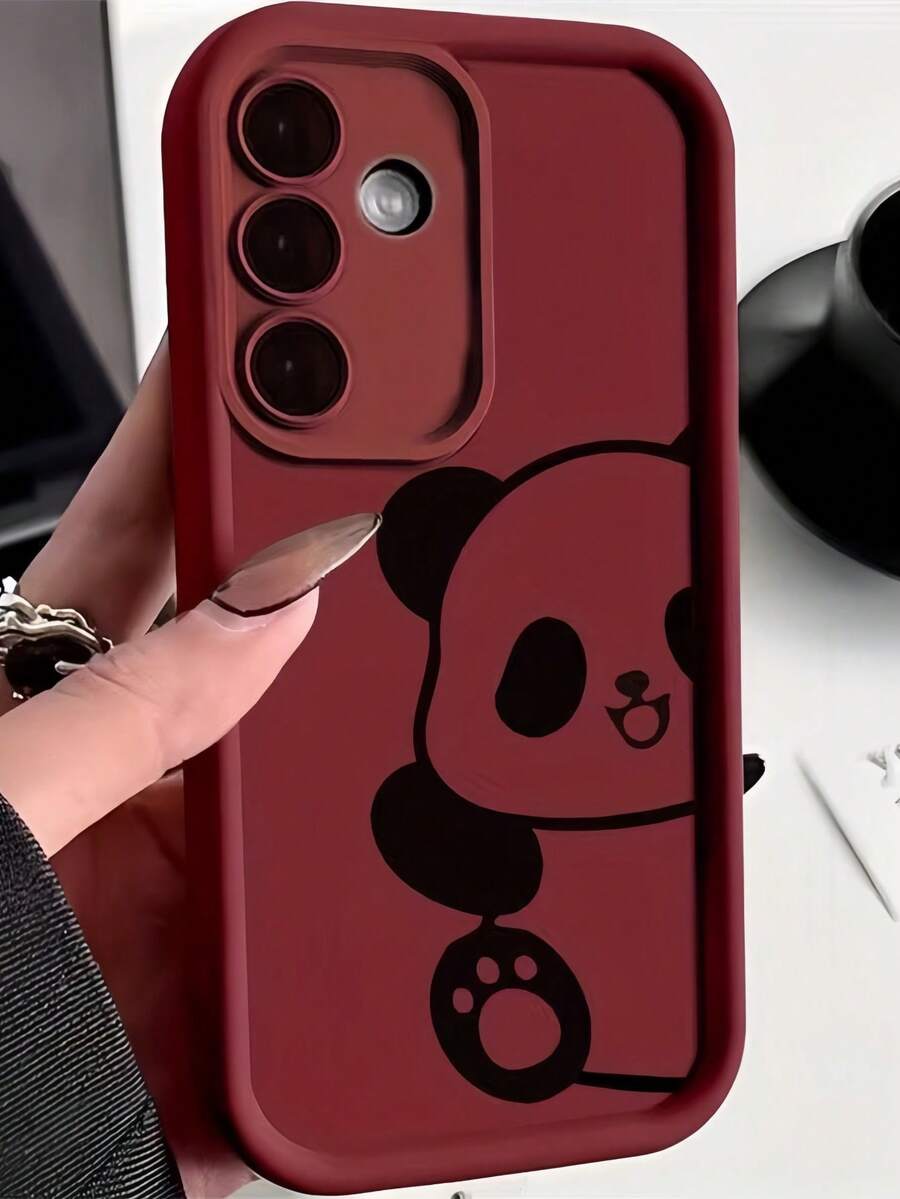 1 pieza Funda de teléfono minimalista y creativa personalizada de alta gama con lindo diseño de degradado de ojos de panda compatible con Samsung S25Ultra/S25Plus/S25/S25FE/S24Ultra/S24Plus/S24/S24FE/S23Ultra/S23FE/S23/S23+/S22Ultra/S22/S22+/S21Ultra/S21FE/S21/S21+/S20Ultra/S20FE/S20/S20+/A73/A72/A55/A54/A53/A52, Redmi Note 14 Pro+ 5G, P30, Honor X6b, OPPO A74, Realme C53, Realme Narzo N53, accesorios móviles, diseño minimalista - Burdeos - Ver 1