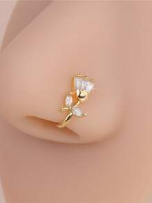 1-7pcs Nose Clip Nose Ring Hoop Fake Nose Stud With Heart & Butterfly Design, No Piercing Required - Gold - View 3