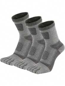 3双秋冬季分趾袜，透气吸汗防滑耐用男士户外徒步袜，均码（39-45）