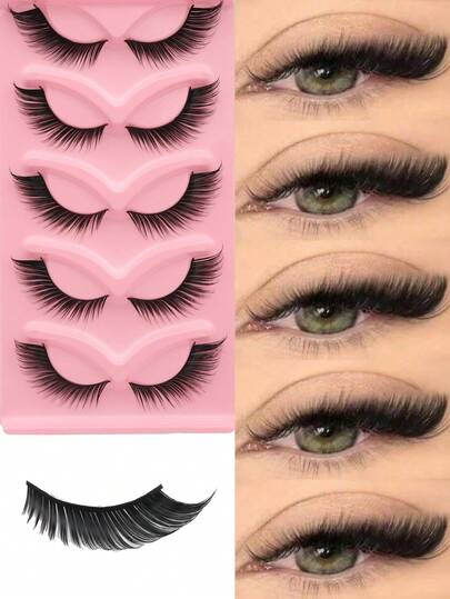 5 Pairs Cat Eye False Eyelashes, Natural & Lengthening Fake Lashes, Flared Ends, Elongate Eye Shape, Faux Mink Eyelashes, Makeup Use