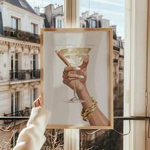 1pc Framed Canvas Wall Art, Fashionable Martini Glass Poster, Charming Wall Decor With Cocktail, Modern Champagne Pattern, Suitable For Kitchen Or Living Room, Bedroom Decor, Contemporary Home Decoration, Stylish Accessory, Dorm Decor, College Style Art, Living Room Decor, Kitchen Decor, Dining Room Decor - Multicolor - View 8