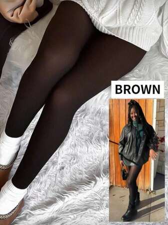 1 par 220g varma fleecefodrade tights, enkelsömskonstruktion, förtjockad halvtransparent design, varma och andningsbara, lämpliga för vintersport, yoga, utomhus, resor, 6 färger och 6 storlekar tillgängliga, bekväma och varma