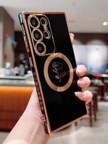 Magnetic Luxury Black & Gold Rose Design Phone Case - Compatible With Samsung & Compatible With IPhone - Black - View 6