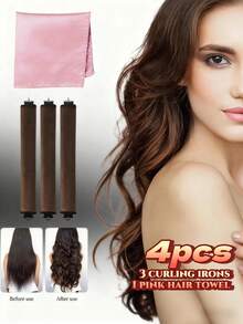 1/3/4 件套免加热卷发器套装，宽缎方巾，女士免加热卷发器，DIY 波浪/卷发造型工具 - 彩色 - 查看 15