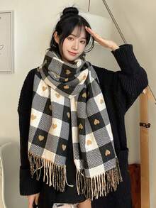 1条2025秋冬新款格子简约加厚保暖围巾，保暖防风柔软粘性情侣围巾披肩，高端格子百搭流苏围巾，男女皆宜，冬季必备