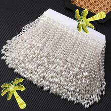 1码银色丝绸流苏花边饰带，带珍珠流苏，11厘米珠串流苏丝带，适用于服装、窗帘、珍珠吊坠流苏 - 彩色 - 查看 5