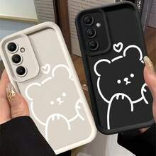 1个简约创意个性化可爱高级手机壳，兼容三星S25Ultra/S25Plus/S25/S25FE/S24Ultra/S24Plus/S24/S24FE/S23Ultra/S23FE/S23/S23+/S22Ultra/S22/S22+/S21Ultra/S21FE/S21/S21+/S20Ultra/S20FE/S20/S20+/A73/A72/A55/A54/A53/A52、Note 14 Pro+ 5G、P30、荣耀X6b、A74、C53、Narzo N53等机型，2D可爱熊眼阶梯设计 - 黑色 - 查看 4