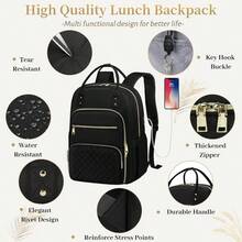 Lunch Backpack 15.6 Inch Laptop Backpack For Women Water Resistant Work Backpack With USB Charging Port Travel Business Backpack With Lunch Compartment - Black - View 5