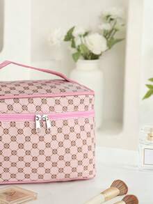 1个女士化妆工具收纳化妆包，旅行护肤品整理包，经典时尚大容量四叶草方形包，女士必备，化妆包，旅行必备 - 粉色 - 查看 5