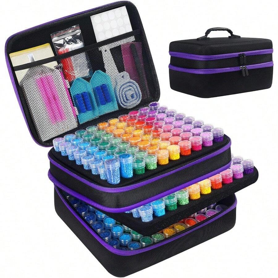 Diamond Painting Storage Containers 240 Slots Diamond Painting Accories And Tools Portable Diamond Painting Organizer Shockproof Diamond Art Storage Case Beads Storage Box 240 Jars - màu đen - Xem 1