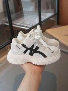 新款儿童时尚厚底运动鞋 - 透气防滑软底，男女童日常休闲上学鞋 - 黑色 - 查看 4