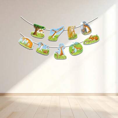 Quixorblex 9Pcs How Much I Love You Colorful Flags Set, Cartoon Animal Shape Montessori Educational Supplies, Birthday Party And Festival Decoration Garden Flags, Vivid Outdoor Activity Hanging Banners For Home Party School Corridor Festival