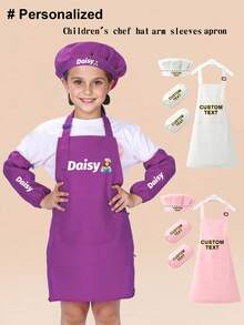 Bộ 3 món mũ đầu bếp, tạp dề và tay áo cá nhân hóa cho bé sơ sinh/trẻ nhỏ, trang phục đầu bếp dễ thương cho bé trai/bé gái, thích hợp cho tiệc tùng, nhà bếp, làm quà tặng, phụ kiện tóc cho trẻ em. - Nhiều màu - Xem 5