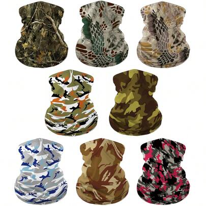 Impresión de alta definición, patrón vibrante de camuflaje y rayas, diseño de combinación aleatoria, pasamontañas, cubrenucas, mascarilla facial transpirable, bufanda de enfriamiento para actividades en clima frío, ciclismo, motocicleta, deportes al aire libre, calentador de cuello versátil, diadema a rayas, cómodo de usar