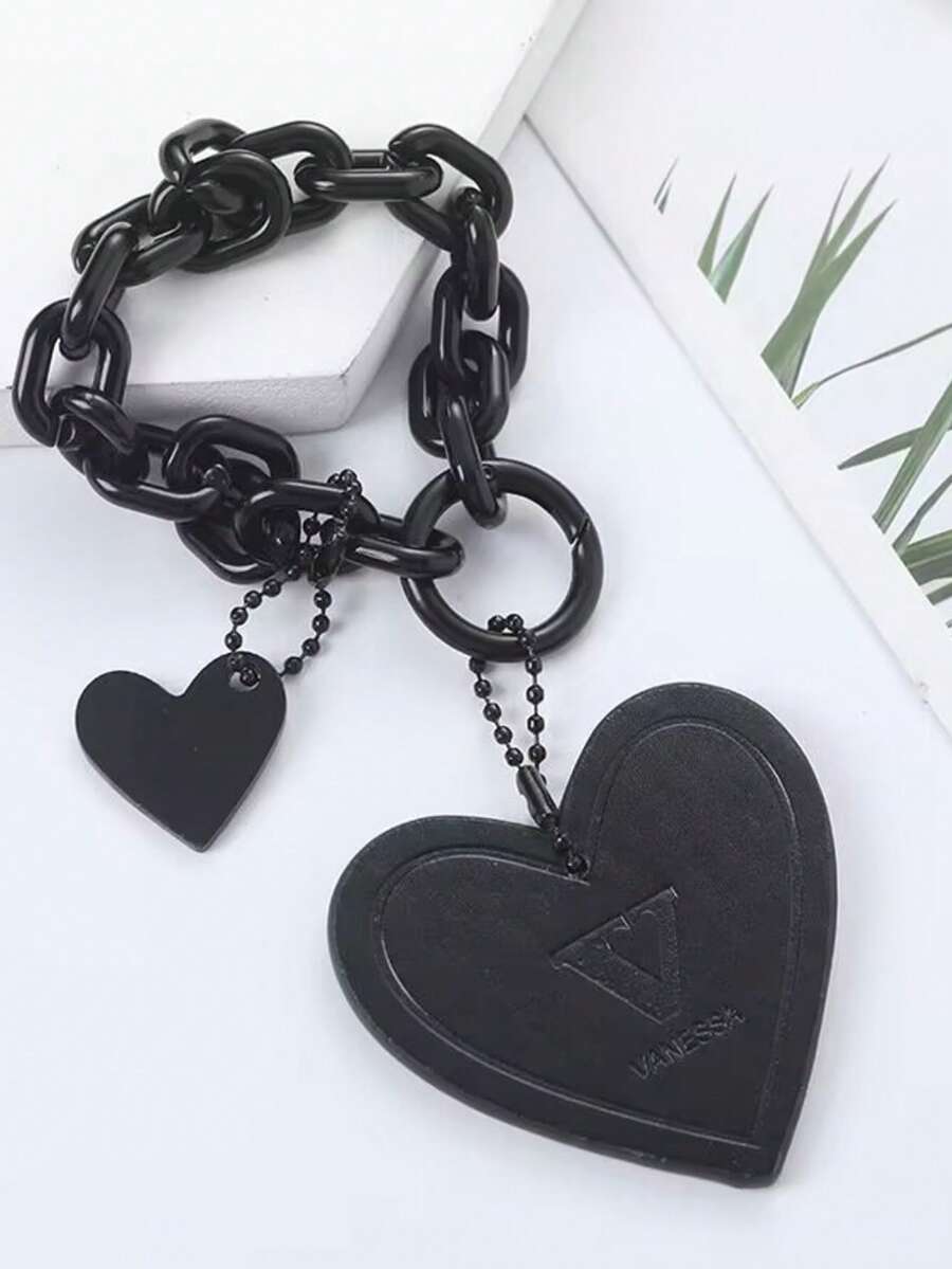 Schwarzer herzförmiger Autoschlüsselanhänger, Taschenanhänger, Handyanhänger, Partyfavoritengeschenk für Verwandte, Freunde und Freundinnen - Schwarz - Übersicht 1