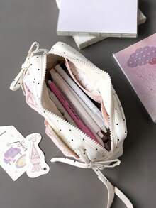 1pc Elegant, Minimalist, Niche, Cute Polka Dot Pencil Case, Large Capacity Student Stationery Box, Cosmetic Storage Bag - Multicolor - View 2