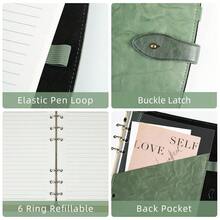 OnMove - Carpeta de 6 anillos, recargable, de piel auténtica, con soporte para bolígrafos, 160 páginas, cuaderno a rayas universitarias, para trabajo, notas, viajes, escuela, color verde A5 - 1 - Ver 6