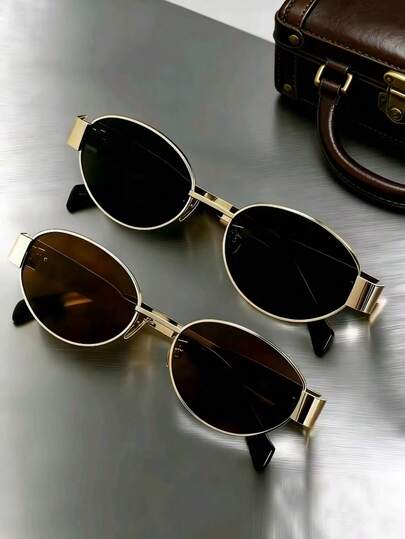 Gafas de moda con montura metálica ovalada/poligonal (media montura), adecuadas para uso diario y actividades al aire libre