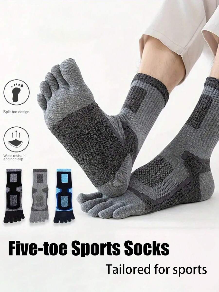 3双秋冬季分趾袜，透气吸汗防滑耐用男士户外徒步袜，均码（39-45）