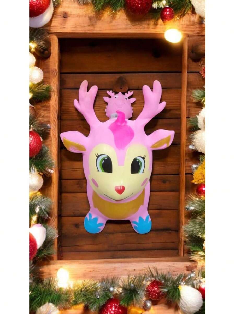Juguete de montable inflable de renos, montable con respaldo y sonido , tiene diferente colores , divertido para niñas y niños , ideal para interior o exterior , regalo , cumpleaños , navidad y año nuevo - Rosa - Ver 1