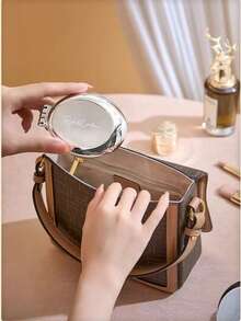 1pc/3pcs Glossy Electroplated Silver Oval Folding Comb With Built-In Mirror, Compact & Portable Design, Unisex - Multicolor - View 6