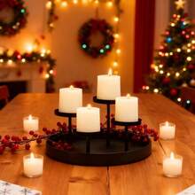 1pc Rustic Metal Tray Candle Holder, Small 4-Candle Rustic Metal Tray - Elegant Home Decor, Tabletop Display And Special Occasions, Metal Black Candle Holder (Candles Not Included), Romantic Candlelight Dinner, Wedding Decor, Christmas And Holiday Decor, Conical Candle Holder Metal Candle Stand For Tabletop Center - Black - View 3