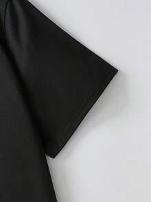 Women's Plus Size Casual Crew Neck Broken Heart Graphic Short Sleeve T-Shirt, Versatile For Commuting And Everyday Wear - Black - View 3