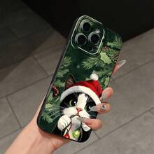 Cat mobile phone case decorated with Christmas lights and Santa hat design suitable for  16 15 14 13 12 and 11 Pro models made of TPU material and provides shockproof protection Perfect for family friends children birthdays spring holidays boyfriends girlfriends and Valentine's Day gifts Suitable for Galaxy S22 S23 S24 S25 FE PLUS EDGE ULTRA Galaxy A15 4G/5G  A35 5G A55 5G A14 4G/5G A34 5G A54 5G A53 5G A16 4G/5G A13 5G/A04S 4G  Suitable  17PROMAX 17AIR 17pro 17 16plus 16E 16promax 16 16pro 15promax 15pro 15plus 14promax 14plus 14Pro 13promax 13Pro 13MINI 12promax 12Pro 12MINI 11promax 11Pro XSMAX XR X/XS - Negro - Ver 2