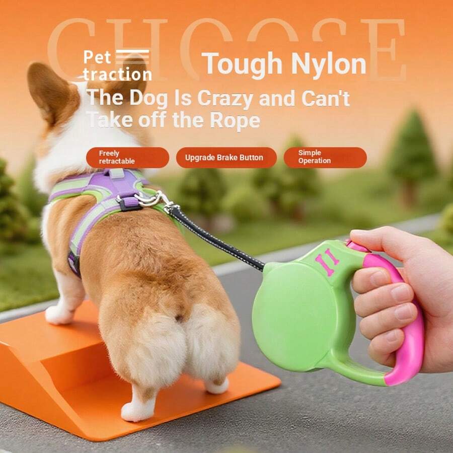 قيادة كلب قابلة للسحب، قيادة سير كلب تمتد تلقائيًا لكلاب صغيرة/متوسطة الحجم، حزام صدر للكورجي والشيبا إينو، مضاد للسحب - أخضر - مشاهدة 1