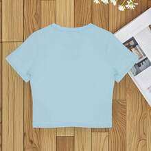 Women's Short-Sleeve Cropped T-Shirt With Panther Print - Top For All Seasons - New Arrival - Màu xanh nhạt - Xem 2