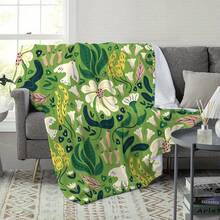 1pc JIT Green Spring Floral Pattern Printed Blanket, Washable, Flannel Knitted Blanket, Home Bedroom Office Shawl Leg Cover Conditioning Blanket, All-Season Multi-Purpose Warm Blanket - Grey - View 2
