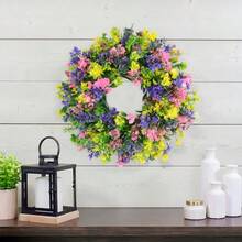 1pc 19-Inch Artificial Mixed Plastic Floral Spring/Summer Front Door Hanging Wreath, Colorful Indoor/Outdoor Home Decor Wreath, Suitable For Holidays, Patio, Garden, Farmhouse, Window Display, Party Decoration - Mixed-color Phalaenopsis Orchid Ring With Hook Rope - View 3