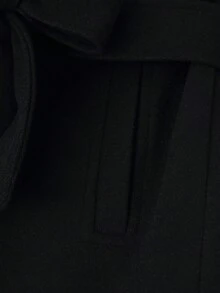 女士纯色羊毛领大衣，秋冬季 - 黑色 - 查看 8