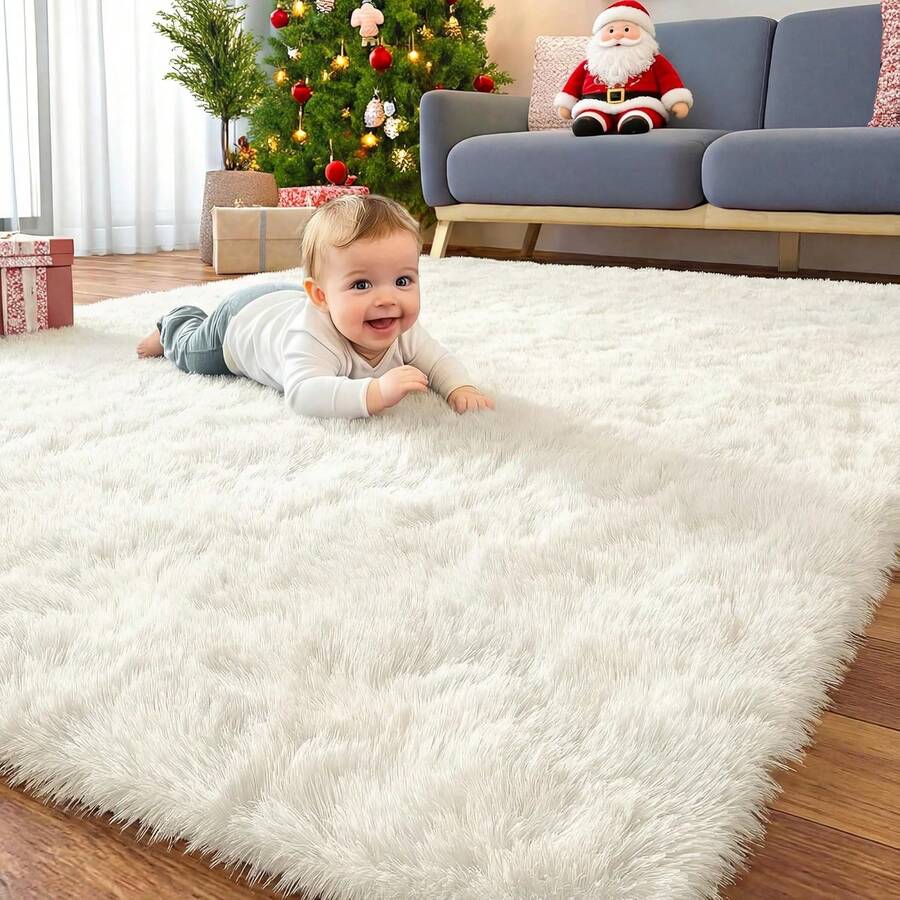 Alfombras OLANLY para sala de estar y dormitorio, lavables a máquina de 4x5.9 pies, alfombra suave y esponjosa junto a la cama, alfombra de interior para niños y niñas, dormitorios, habitaciones de guardería, decoración estética del hogar, color marfil - Beis - Ver 1